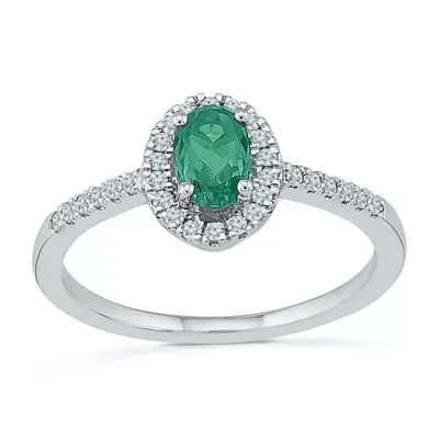Womens 1/6 CT. T.W. Lab Created Green Emerald Sterling Silver Cocktail Ring