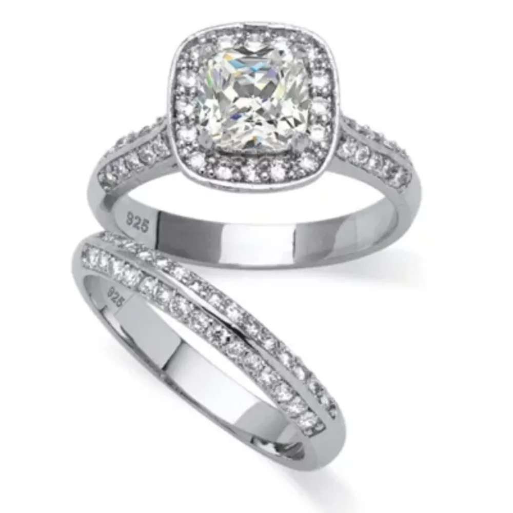 DiamonArt® Womens 2 CT. T.W. White Cubic Zirconia Platinum Over Silver Square Bridal Set