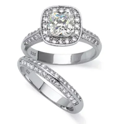 DiamonArt® Womens 2 CT. T.W. White Cubic Zirconia Platinum Over Silver Square Bridal Set
