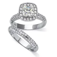 DiamonArt® Womens CT. T.W. White Cubic Zirconia Platinum Over Silver Square Bridal Set