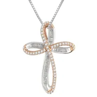 Womens 1/3 CT. T.W. Mined White Diamond 10K Two Tone Gold Cross Pendant Necklace