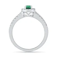 Womens Lab Created Green Emerald Sterling Silver Cocktail Ring