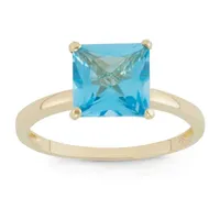 Womens Genuine Blue Topaz 10K Gold Solitaire Cocktail Ring