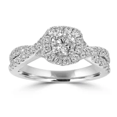 Womens 1 1/5 CT. T.W. Mined White Diamond 14K Gold Round Cushion Engagement Ring