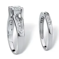 DiamonArt® Womens CT. T.W. White Cubic Zirconia Platinum Over Silver Square Bridal Set