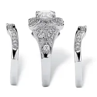 DiamonArt® Womens 2 1/3 CT. T.W. White Cubic Zirconia Platinum Over Silver Square Bridal Set