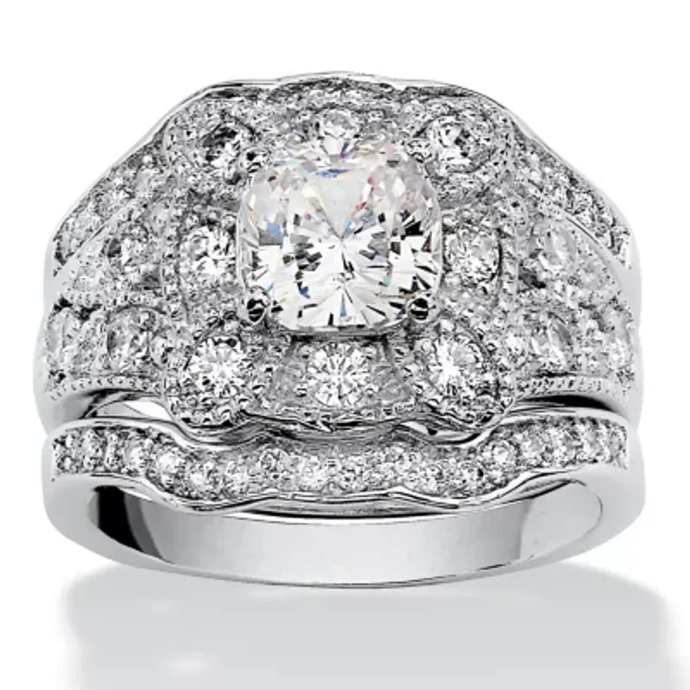 DiamonArt® Womens 2 1/3 CT. T.W. White Cubic Zirconia Platinum Over Silver Square Bridal Set