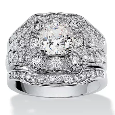 DiamonArt® Womens 2 1/3 CT. T.W. White Cubic Zirconia Platinum Over Silver Square Bridal Set