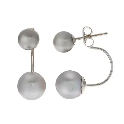 Diamond Accent White Cultured Freshwater Pearl 10K White Gold Ball Drop Earrings