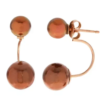 Brown Cultured Freshwater Pearl 10K Rose Gold Drop Earrings