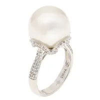 Womens -13MM White Cultured Freshwater Pearl Sterling Silver Cocktail Ring