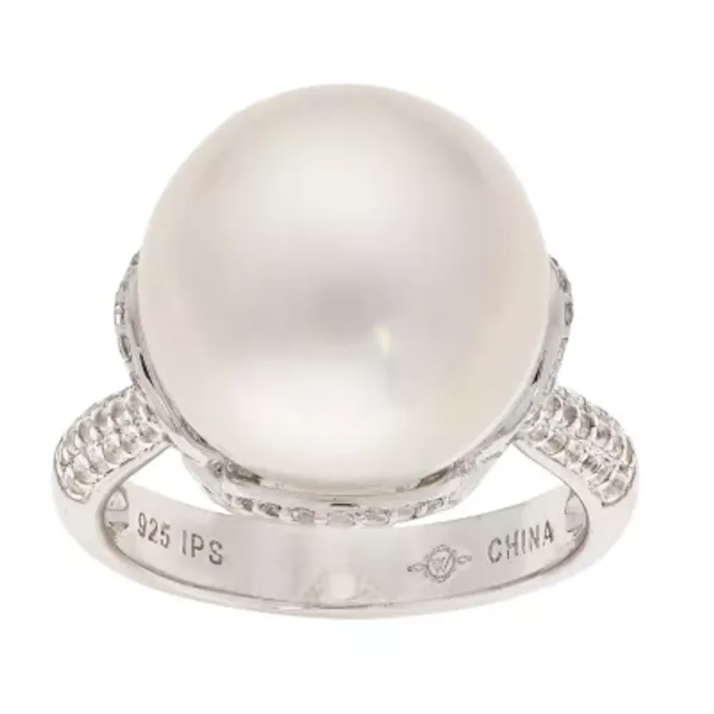 Womens -13MM White Cultured Freshwater Pearl Sterling Silver Cocktail Ring