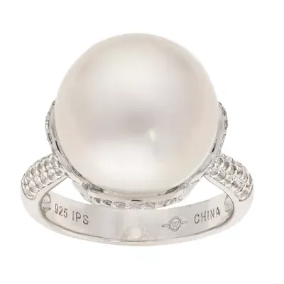 Womens 13MM White Cultured Freshwater Pearl Sterling Silver Cocktail Ring
