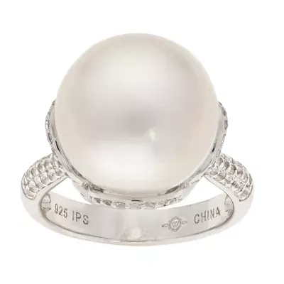 Womens -13MM White Cultured Freshwater Pearl Sterling Silver Cocktail Ring