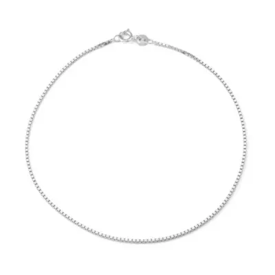 Sterling Silver 10 Inch Solid Box Ankle Bracelet
