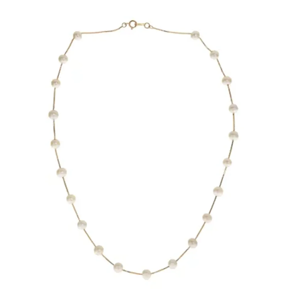Womens Cultured Freshwater Pearl 14K Gold Strand Necklace