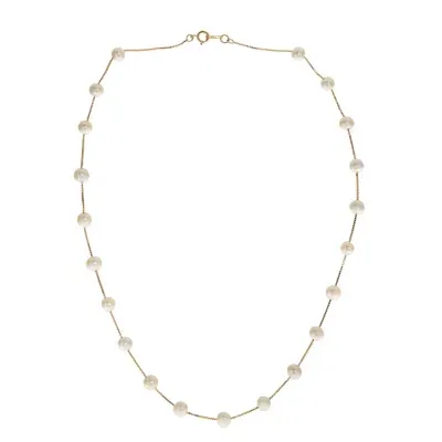 Womens Cultured Freshwater Pearl 14K Gold Strand Necklace