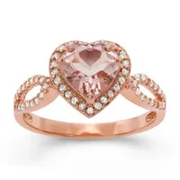 Womens Pink 14K Rose Gold Over Silver Heart Halo Cocktail Ring