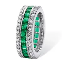 DiamonArt® Womens Green Emerald Platinum Over Silver Square Cocktail Ring