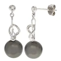 Diamond Accent Black Cultured Tahitian Pearl 14K White Gold Drop Earrings