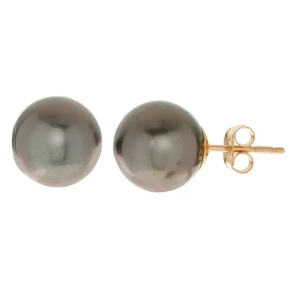 Black Cultured Tahitian Pearl 14K Gold 9.5mm Ball Stud Earrings