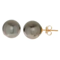 Black Cultured Tahitian Pearl 14K Gold 9.5mm Ball Stud Earrings