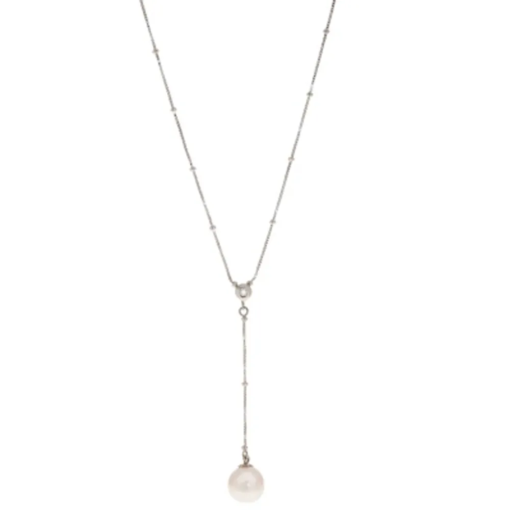 Womens Diamond Accent White Cultured Freshwater Pearl 14K White Gold Y Necklace
