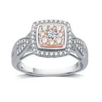 Diamond Blossom Womens 1/2 CT. T.W. Natural White 10K Two Tone Gold Halo Cocktail Ring