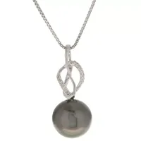 Womens Diamond Accent Black Cultured Tahitian Pearl 14K White Gold Pendant Necklace