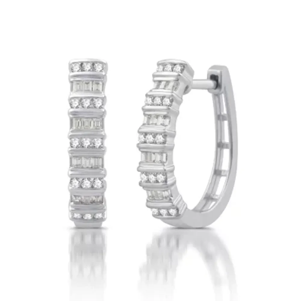 Womens 1/2 CT. T.W. Natural White Diamond 10K Gold 19.5mm Hoop Earrings