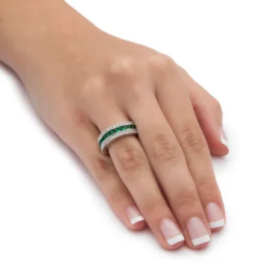 DiamonArt® Womens Green Emerald Platinum Over Silver Square Cocktail Ring