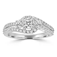 Love Lives Forever Womens 1 CT. T.W. Natural White Diamond 14K White Gold 3-Stone Engagement Ring