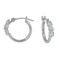 Lab Created White Cubic Zirconia 10K White Gold 15mm Hoop Earrings