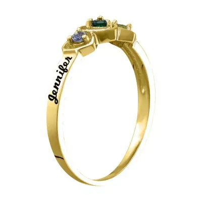 Womens Simulated Multi Color Stone 10K Gold Heart 3-Stone Cocktail Ring