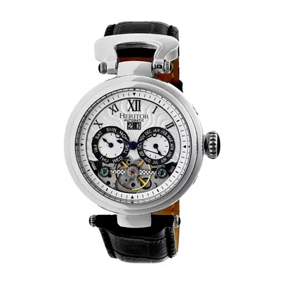 Heritor Automatic Ganzi Mens Leather Day&Date-Silver Watches