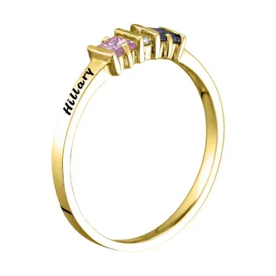 Personalized Womens Simulated Multi Color Stone 10K Gold Square Cocktail Ring