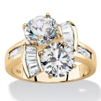 DiamonArt® Womens 3 CT. T.W. White Cubic Zirconia 14K Gold Over Silver Round Cocktail Ring