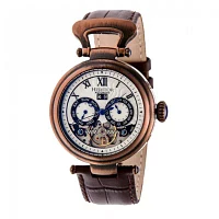 Heritor Automatic Ganzi Mens Leather Day&Date-Bronze/Silver Watches