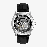 Bulova® Mens Black Leather Automatic Skeleton-Dial Watch