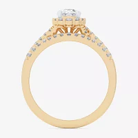 (G-H / Si1-Si2) Womens 7/8 CT. T.W. Lab Grown White Diamond 10K Gold Oval Side Stone Halo Bridal Set