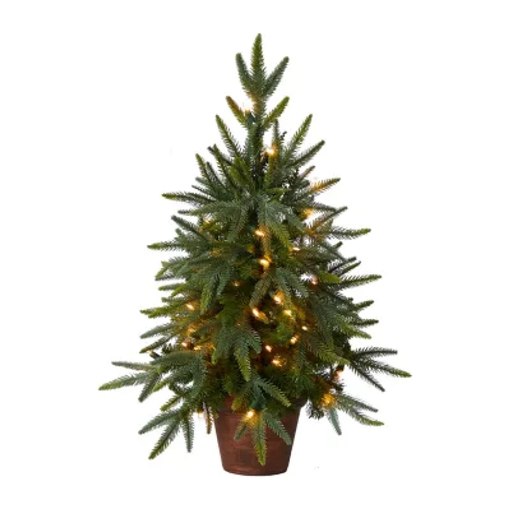 Nearly Natural Planter And Clear Lights 2 1/2 Foot Pre-Lit Christmas Tree