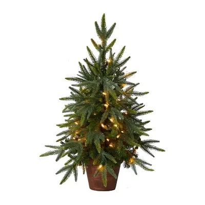 Nearly Natural Planter And Clear Lights 2 1/2 Foot Pre-Lit Christmas Tree