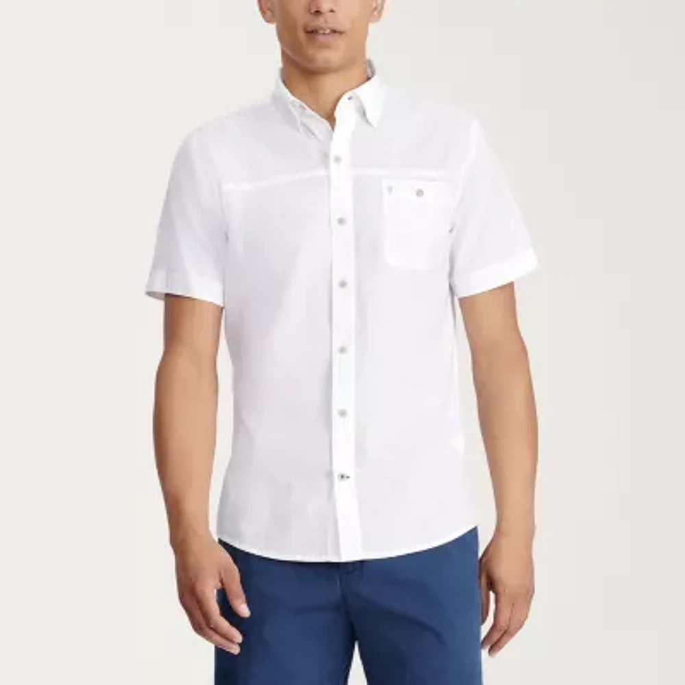 IZOD Dockside Chambray Mens Regular Fit Short Sleeve Button-Down Shirt