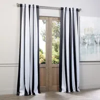 Exclusive Fabrics & Furnishing Awning Stripe Light-Filtering Rod Pocket Back Tab Single Curtain Panel