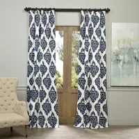 Exclusive Fabrics & Furnishing Ikat Printed Cotton Energy Saving Light-Filtering Rod Pocket Back Tab Single Curtain Panel