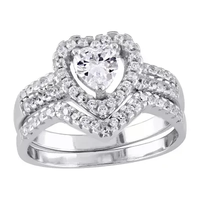 Womens 1 1/3 CT. T.W. White Cubic Zirconia Sterling Silver Heart Bridal Set