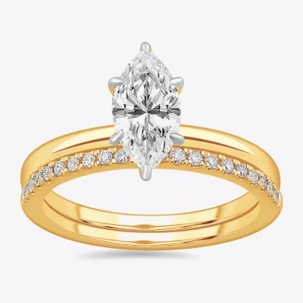 Womens 1 1/4 CT. T.W. Lab Grown White Diamond 14K White Gold Marquise Solitaire Bridal Set