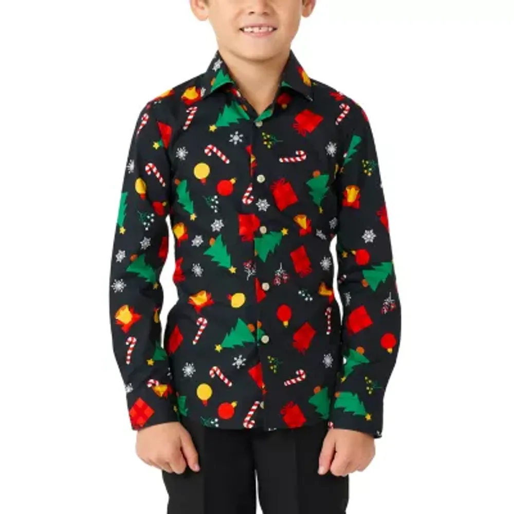 Opposuits Little Boys Christmas Spread Collar Long Sleeve Dress Shirt