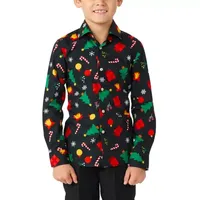 Opposuits Little Boys Christmas Spread Collar Long Sleeve Dress Shirt