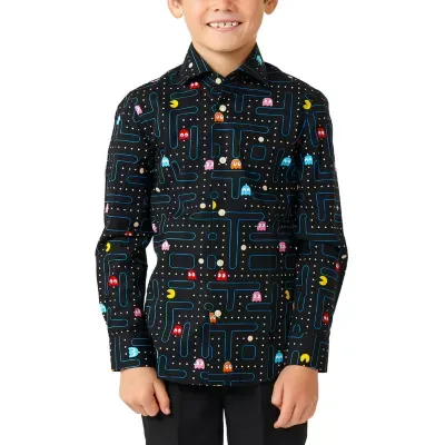 Opposuits Little Boys Spread Collar Long Sleeve Pacman Dress Shirt